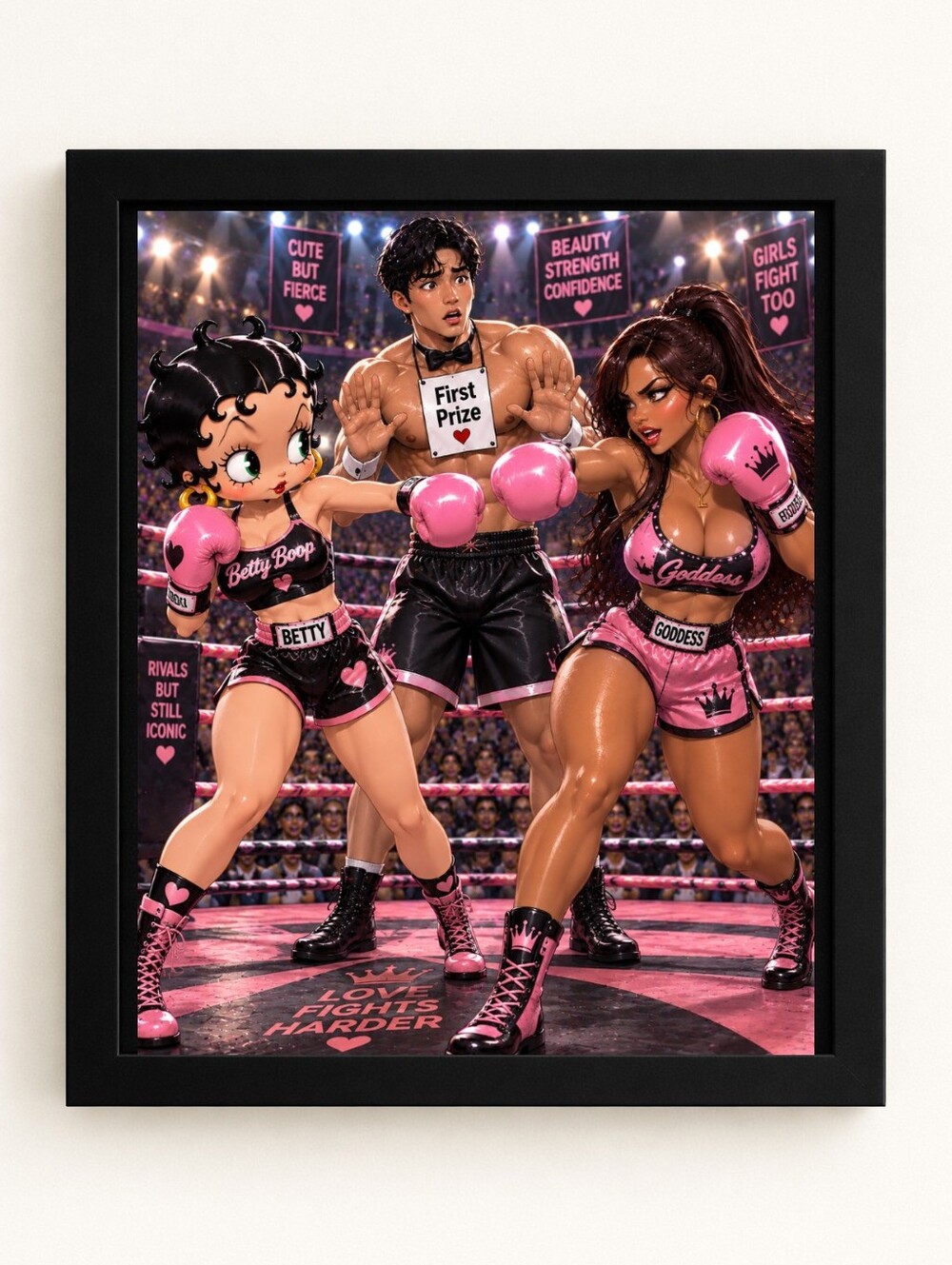 Betty Boop Boxing Showdown 8x10 Framed AI Art Print – Pink Glam Wall Decor